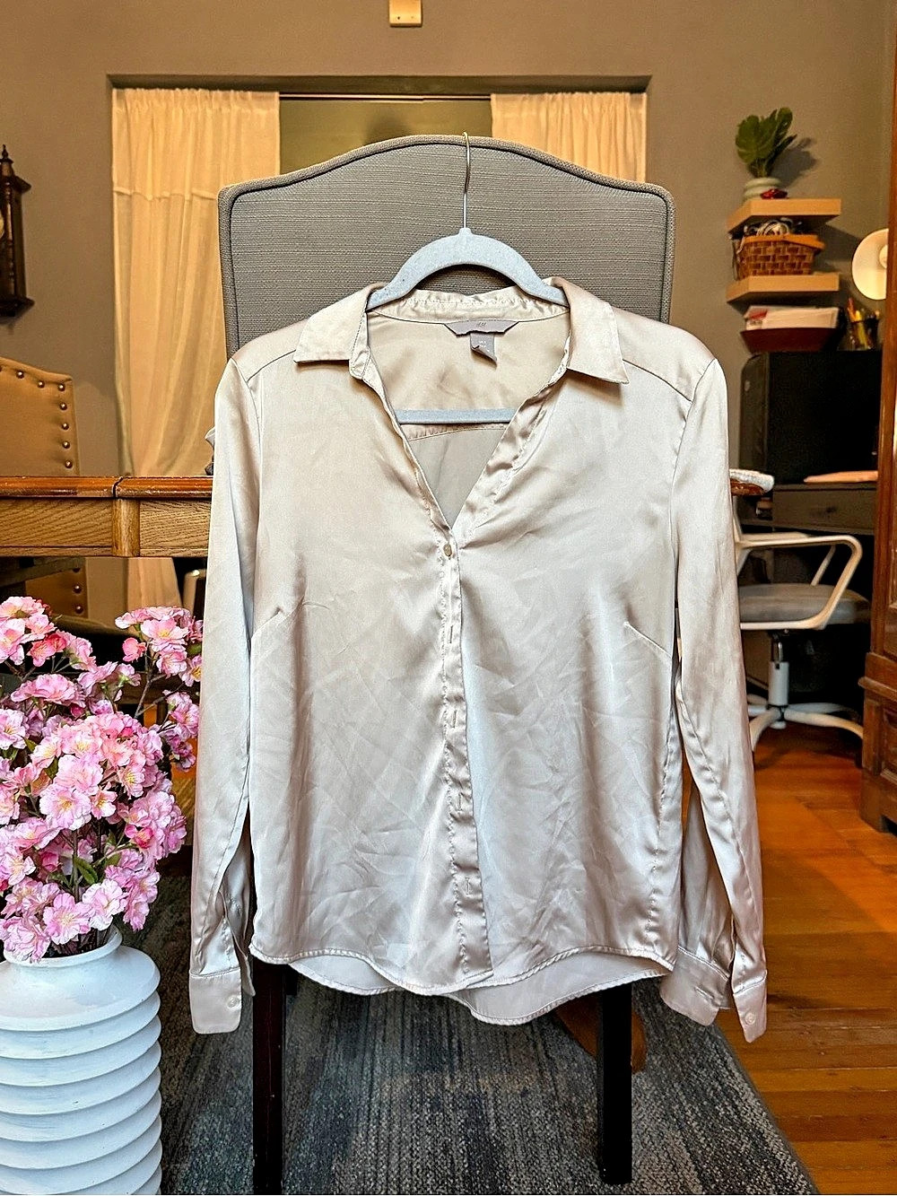 H&M Small Satin Button Down Shirt Size Small